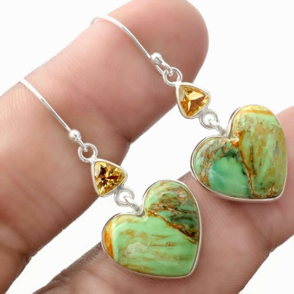 natural Variscite from Utah & Citrine solid Silver